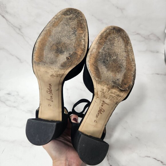 Sam Edelman Suede Leather Black Strappy Heels Chunky Block Heel Women's 8.5 - Picture 8 of 10